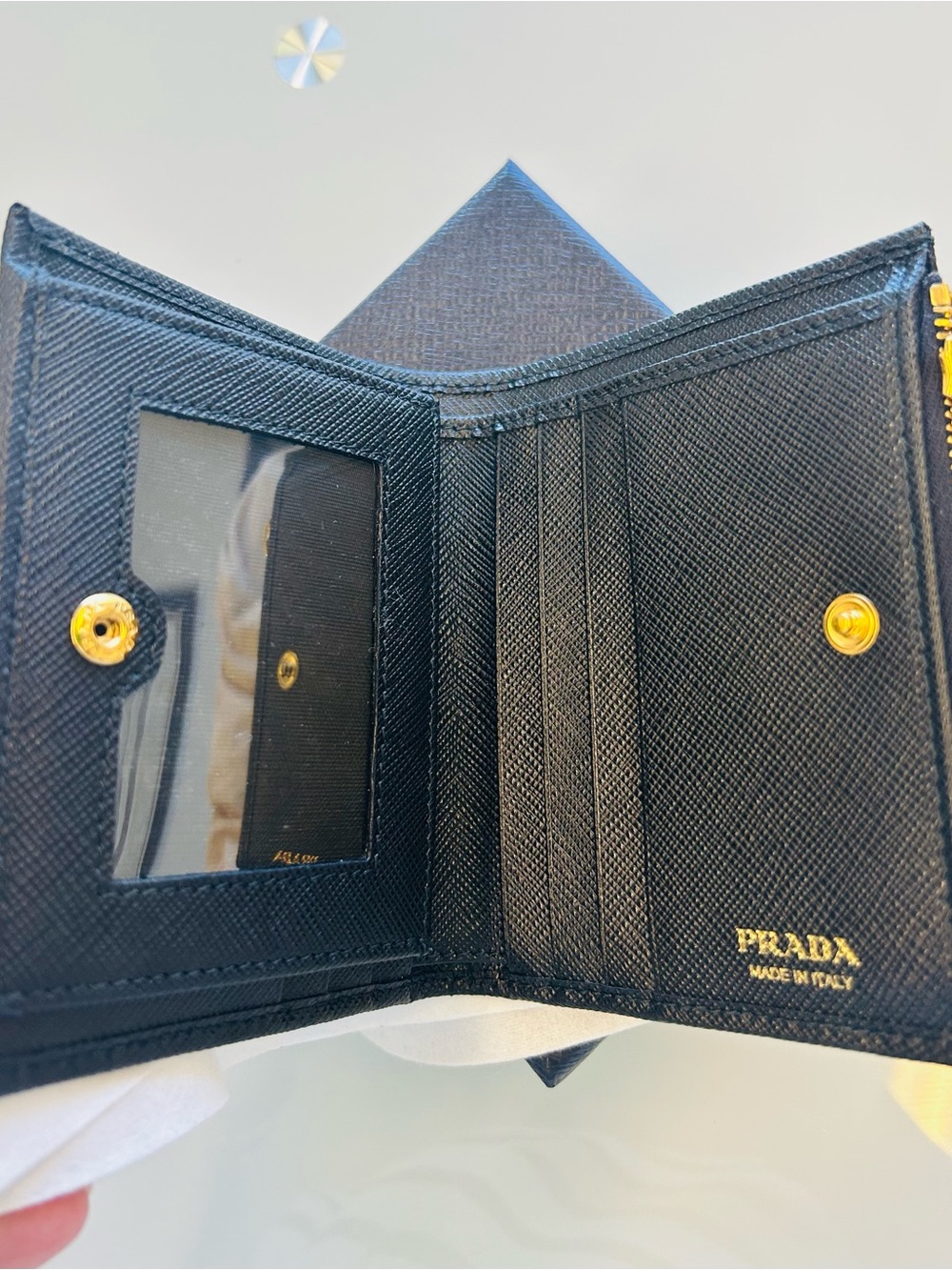 Authentic Prada Small Saffiano Leather Wallet  with gold-tone hardware. - Picture 5 of 7